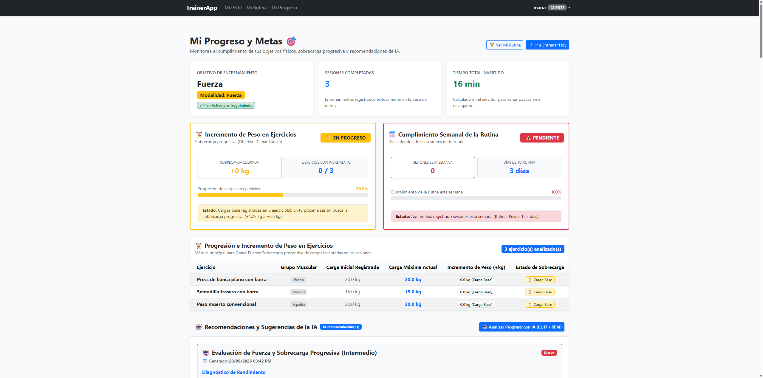 TrainerApp Progressive Overload Analytics and Metrics